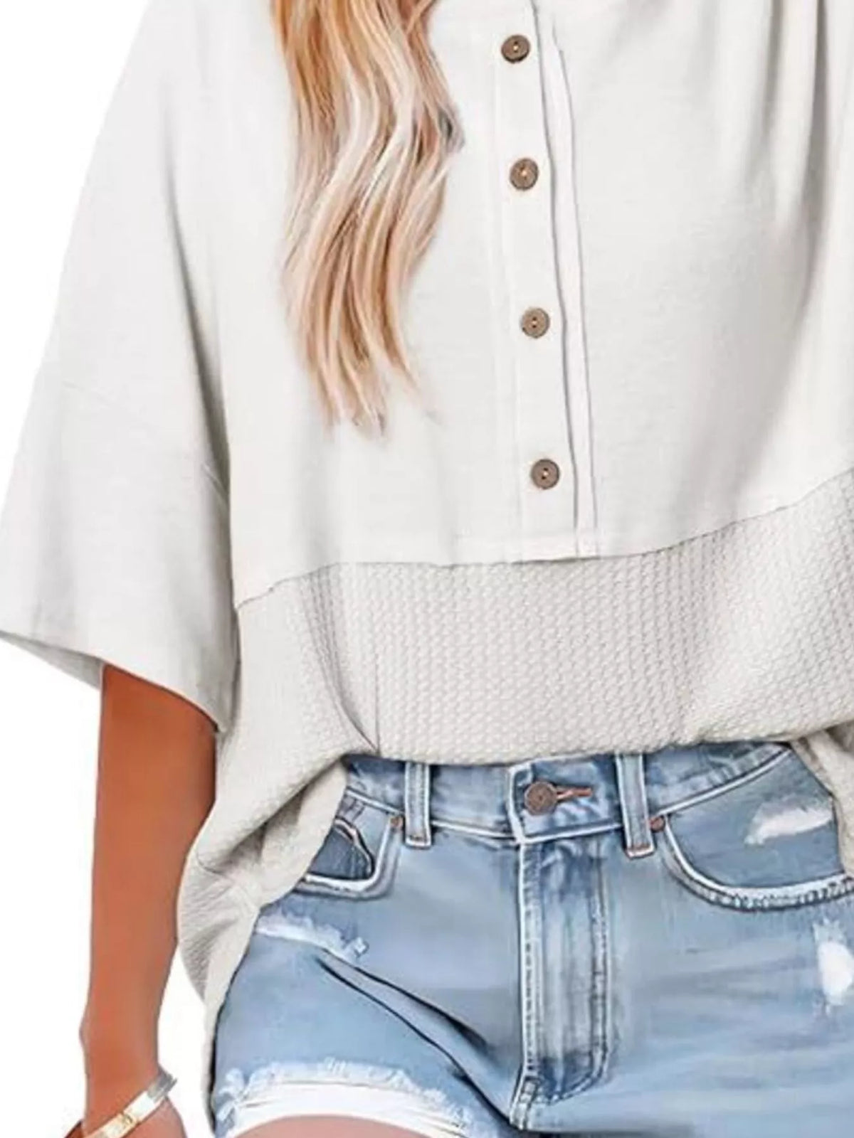 Button Detail Texture Knit T-shirt (11)