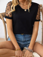 Polka Dot Mesh Sleeve T-shirt (3)