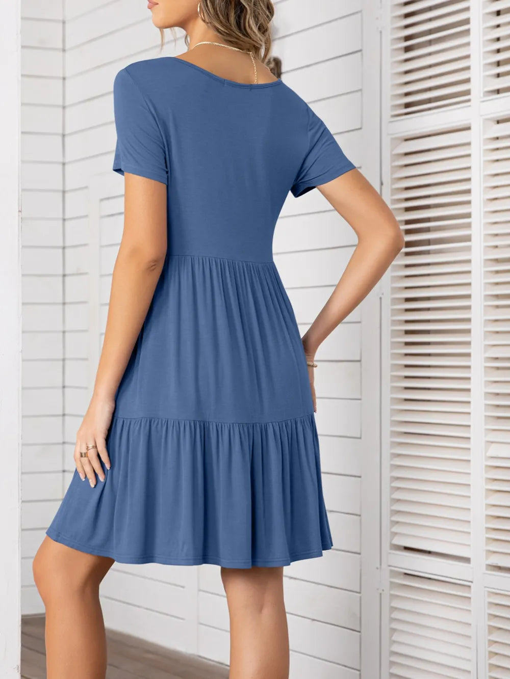 Round Neck Short Sleeve Mini Tee Dress (11)