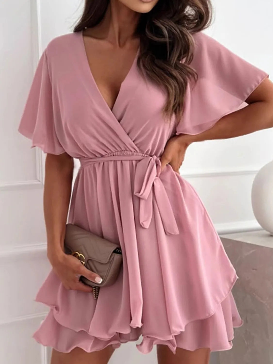 Surplice Flutter Sleeve Mini Dress (6)