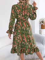 Floral Print Ruffle Hem Flounce Sleeve A-line Dress (10)