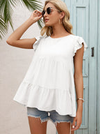 Round Neck Flutter Sleeve Tiered Blouse (11)
