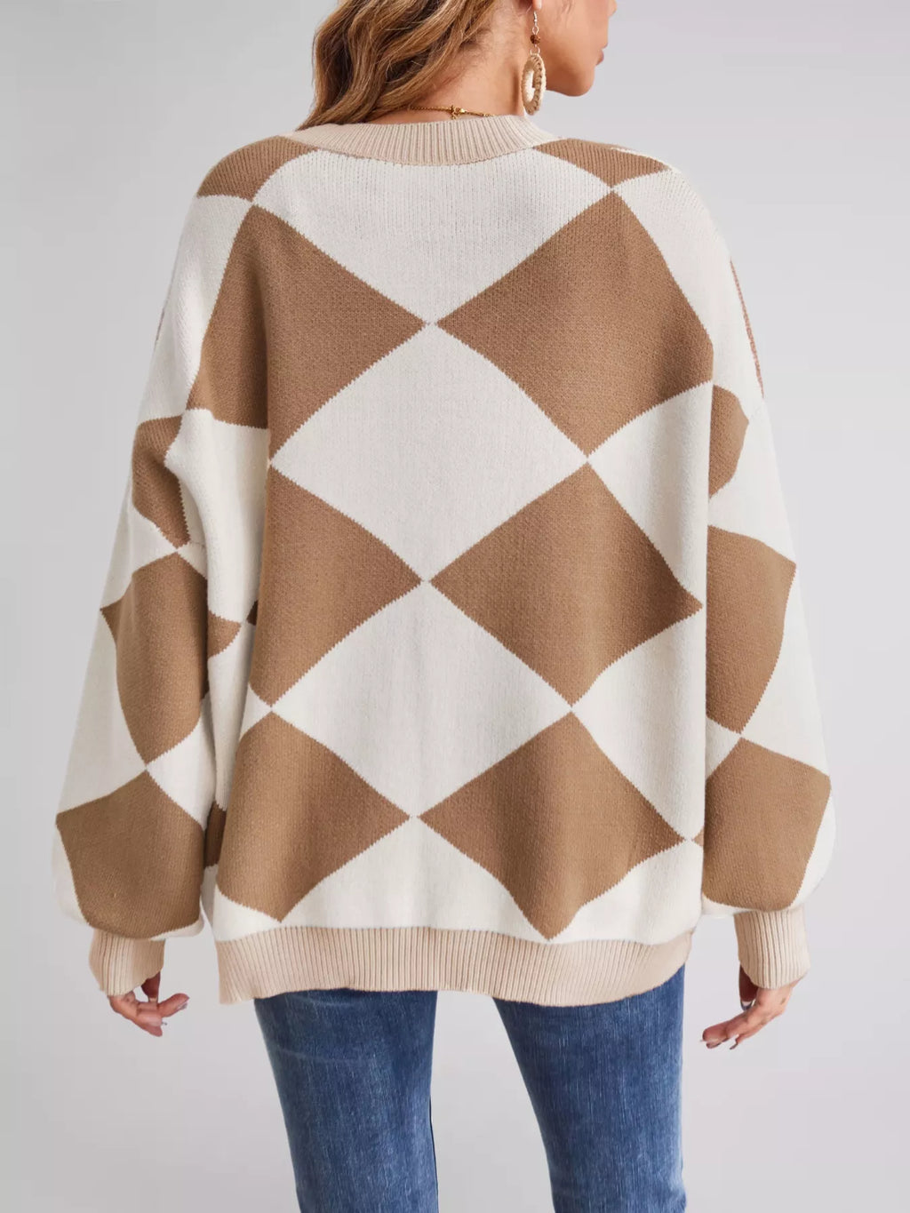 Diamond Pattern Button-up Knit Cardigan (6)