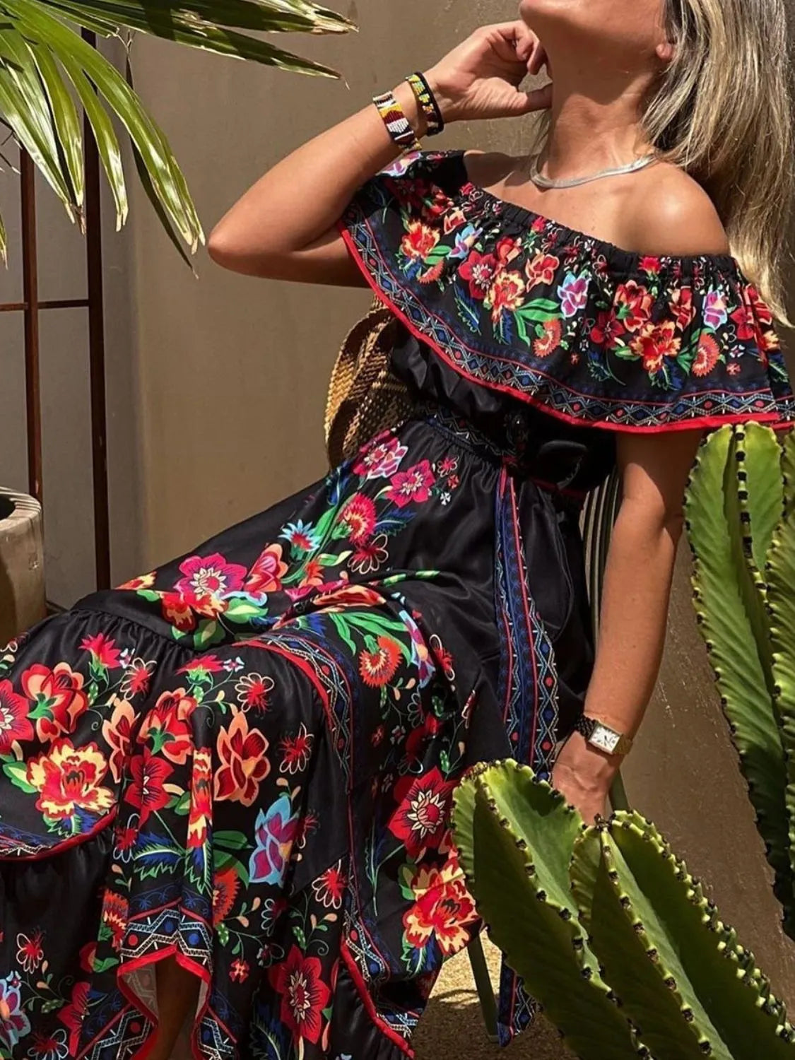Floral Off Shoulder Ruffle Maxi Dress (8)