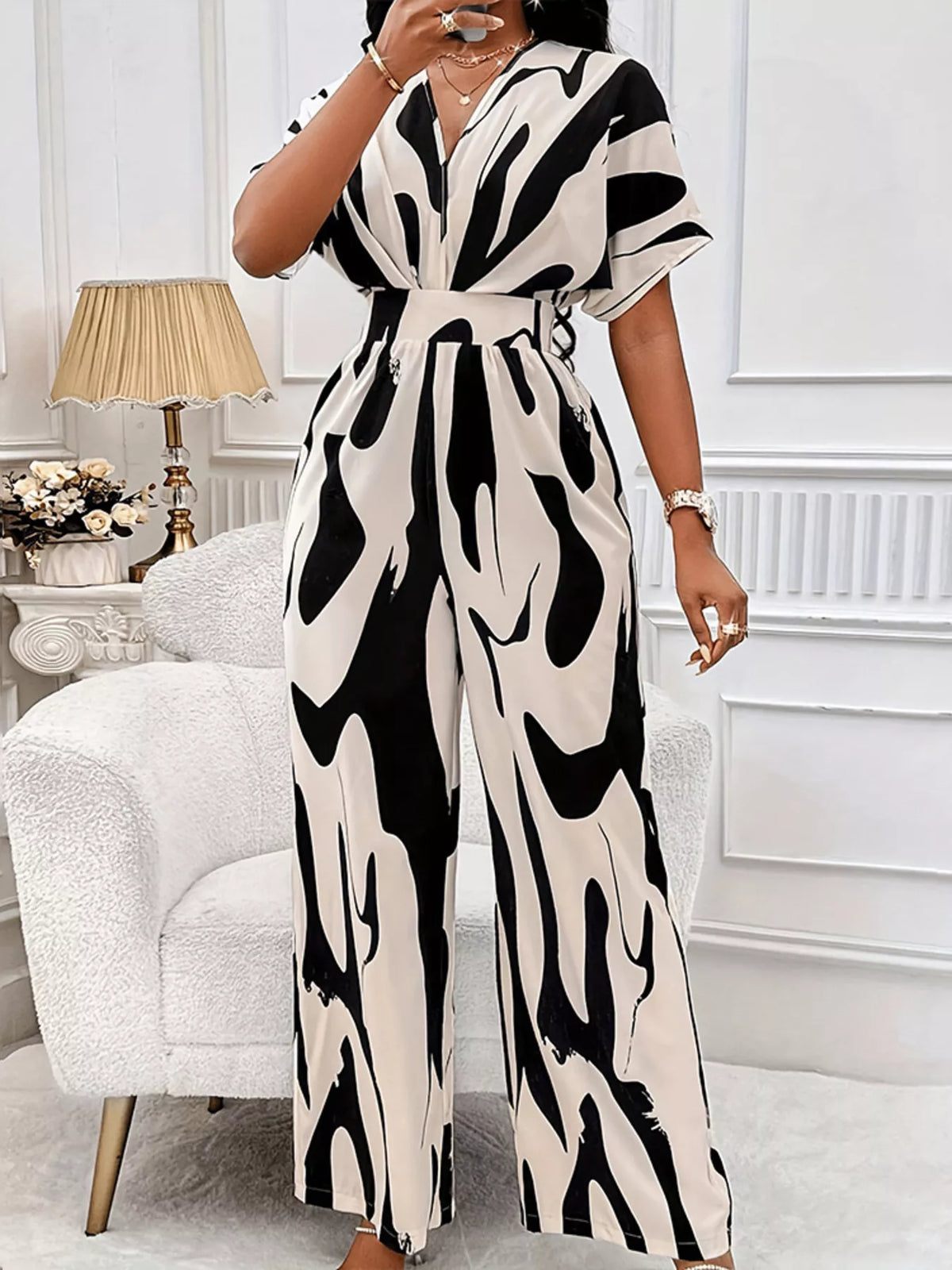 Abstract Print Wide-leg Jumpsuit (3)