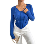 V-neck Irregular Stitching Exposed Knitted Long Sleeve photo 9