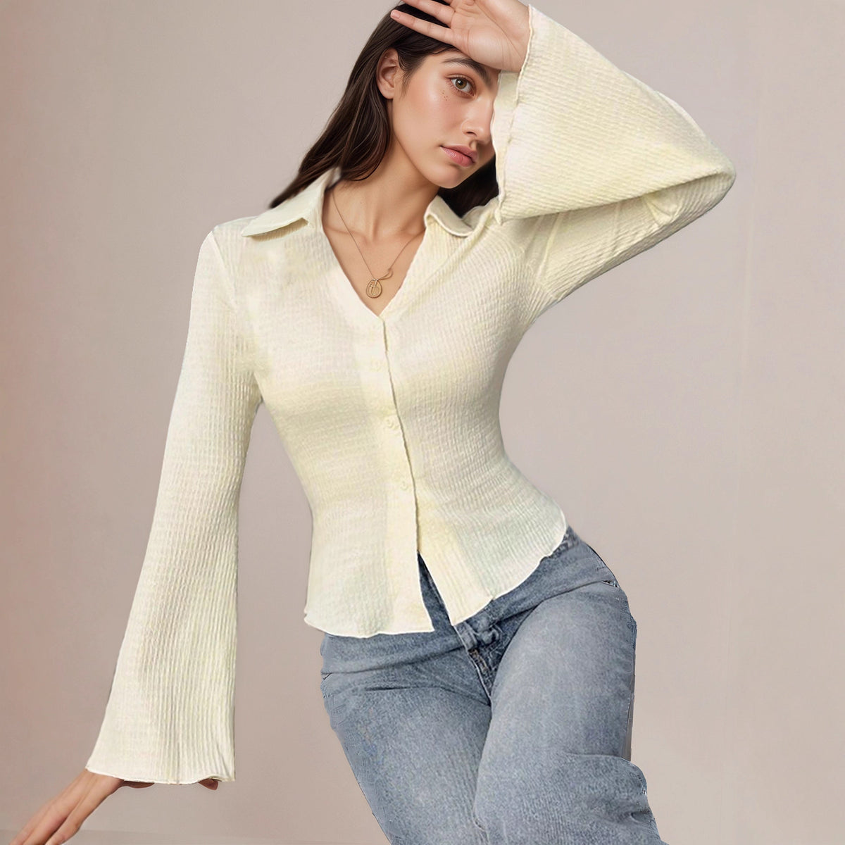 Solid Color Long Sleeve Cotton Tee photo 2