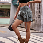 High Waist Denim Cargo Shorts (14)