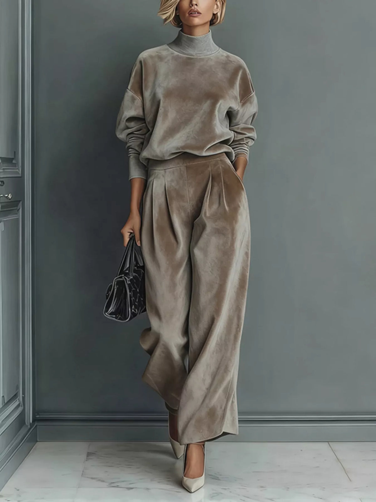 Velvet Long Sleeve Wide-leg Set