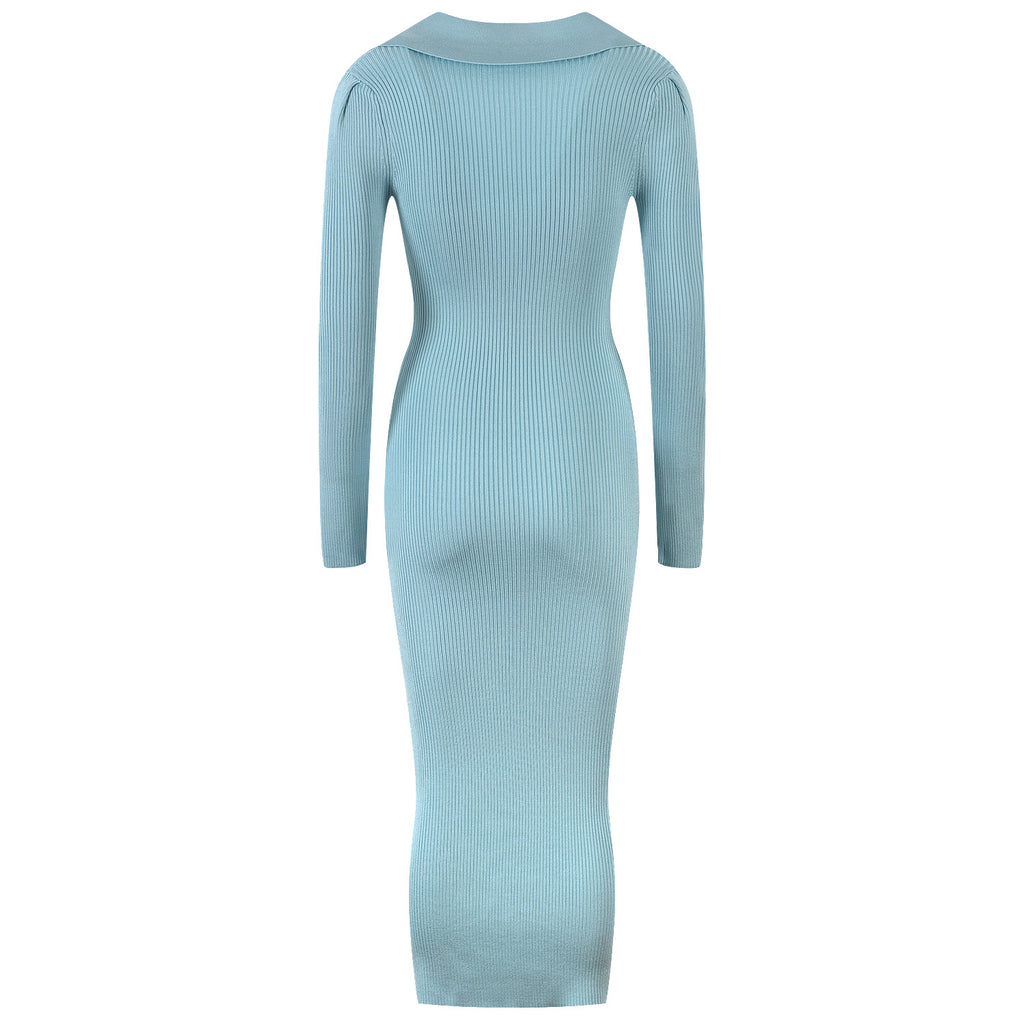 French Lapel Metal Buckle Long Sleeve Long Sheath Skirt photo 2