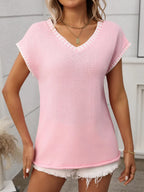 Contrast Trim V-neck Short Sleeve Knit Top (8)