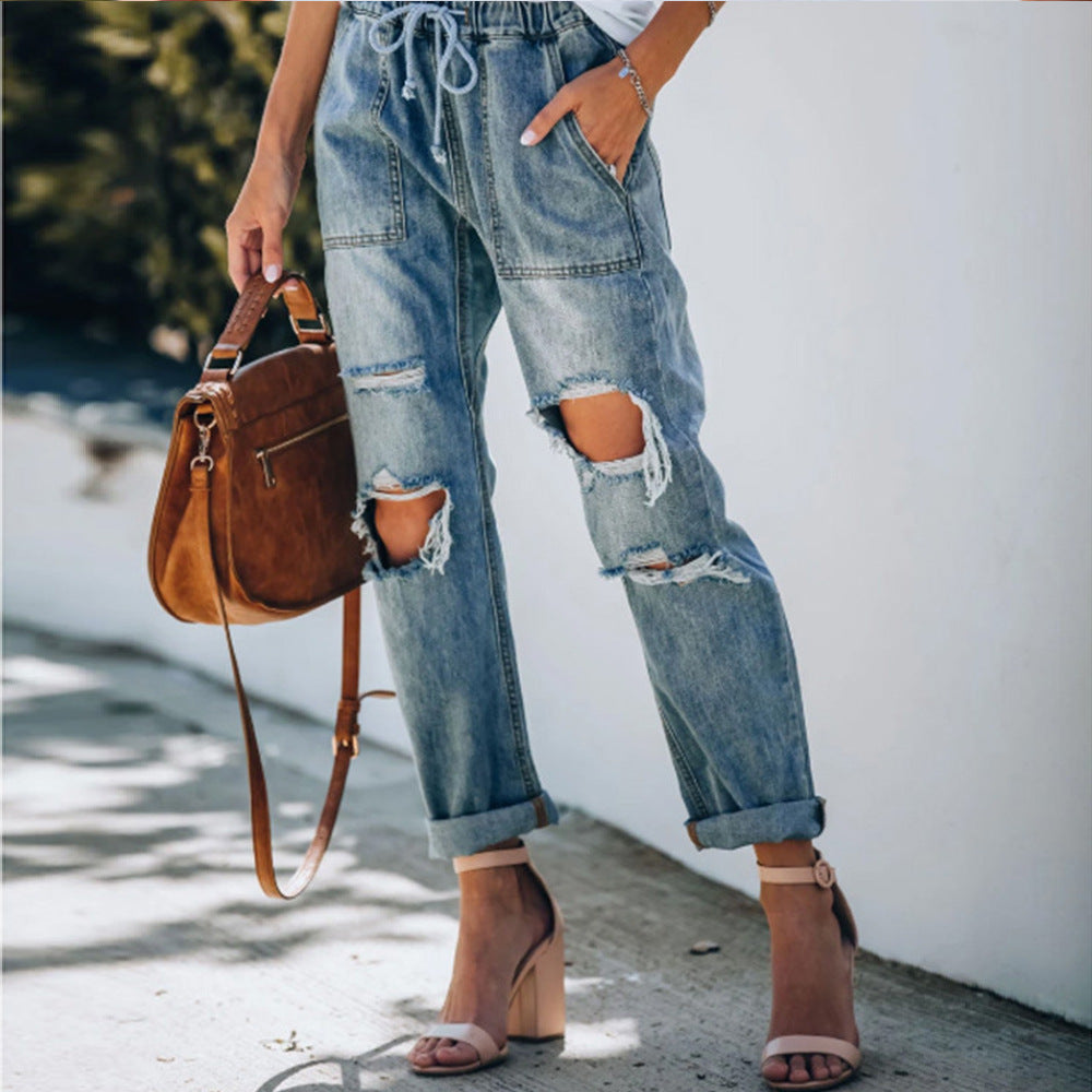 Ripped Lace-up White Trouser Jeans photo 2