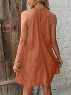 Eyelet Grecian Neck Mini Dress (2)