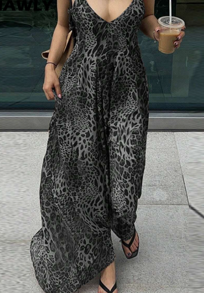 Women's Summer Fashion Leopard Print Spaghetti Strap Dress (2)