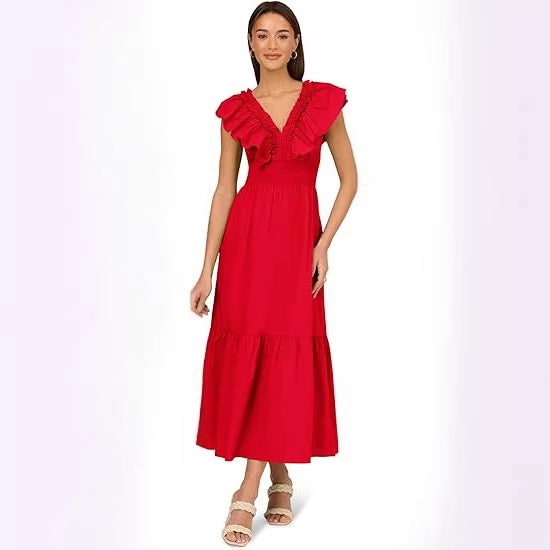 Indian-style Resort Chic Flounced V-neck Slimming Dress variant CJLY295891519SH|CJLY295891520TG|CJLY295891521UF|CJLY295891522VE|CJLY295891523WD|CJLY295891524XC