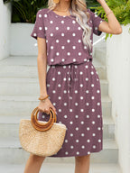 Round Neck Short Sleeve Slit Dress Pockets (17)