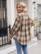 Pocketed Plaid Collared Neck Long Sleeve Shirt (6)