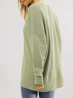 Waffle Knit Round Neck Long Sleeve T-shirt (18)