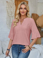 Eyelet Notched Half Sleeve T-shirt (17)