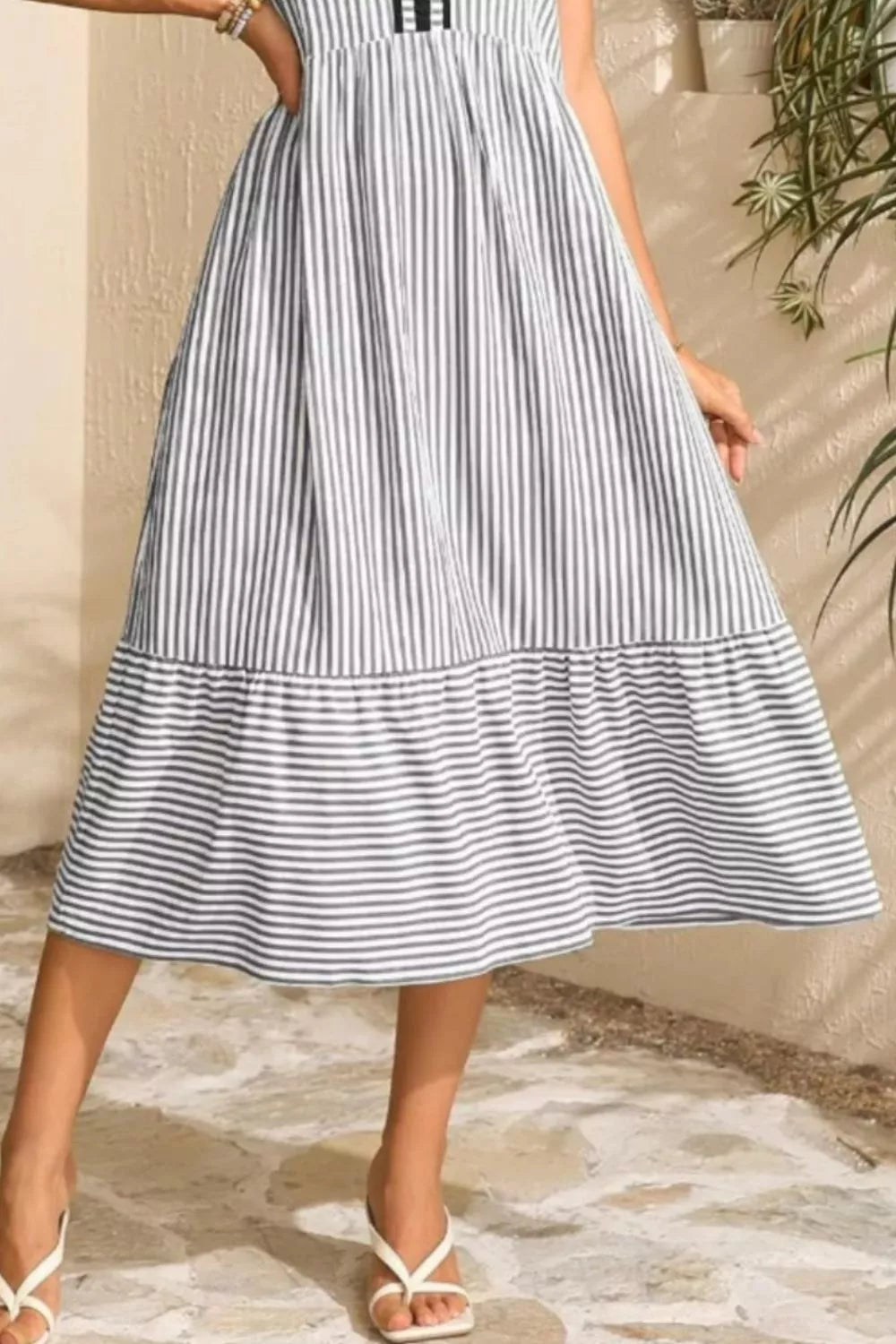 Striped Ruffle Sleeve Midi Dress (9)