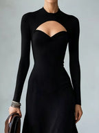 Full Size Mock Neck Cut-out Long Sleeve Midi Dress Plus (5)