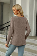 Square Neck Long Sleeve Slit T-shirt (12)