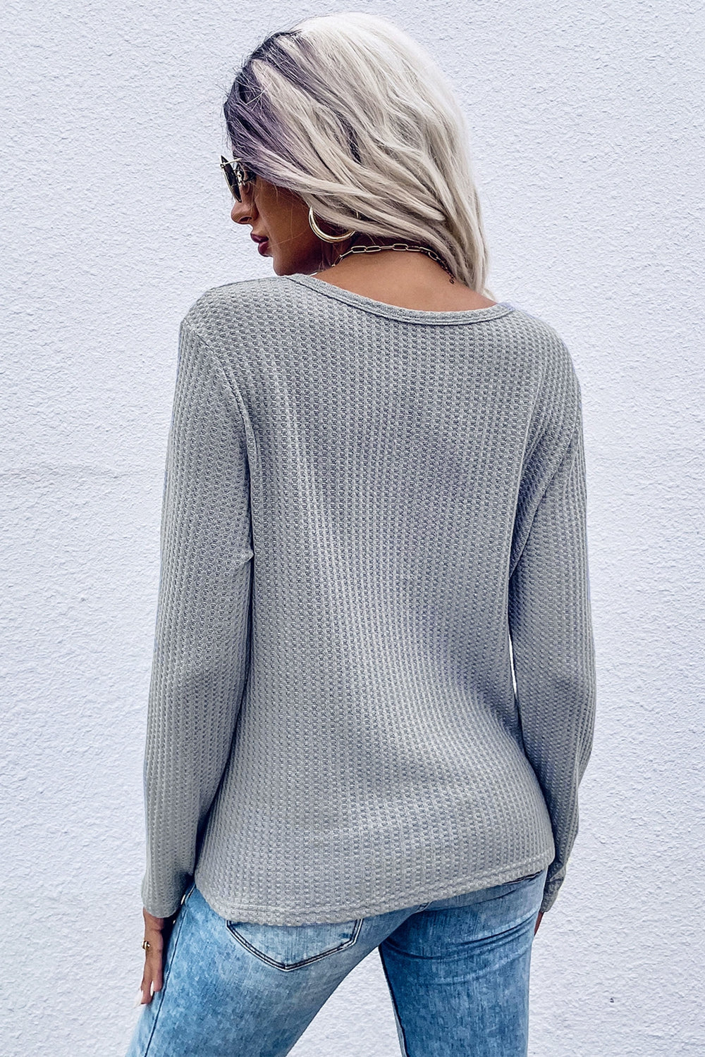 Twist Front Long Sleeve Waffle Knit Top (7)