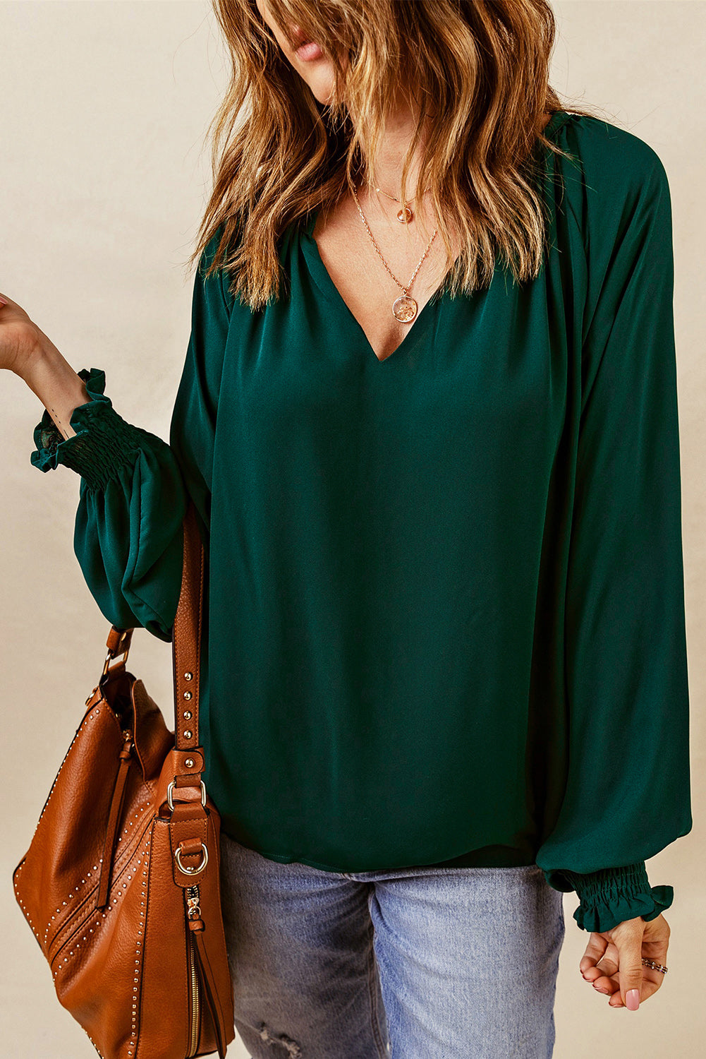 Notched Neck Lantern Sleeve Blouse (18)