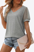 Swiss Dot Puff Sleeve V-neck Tee (4)