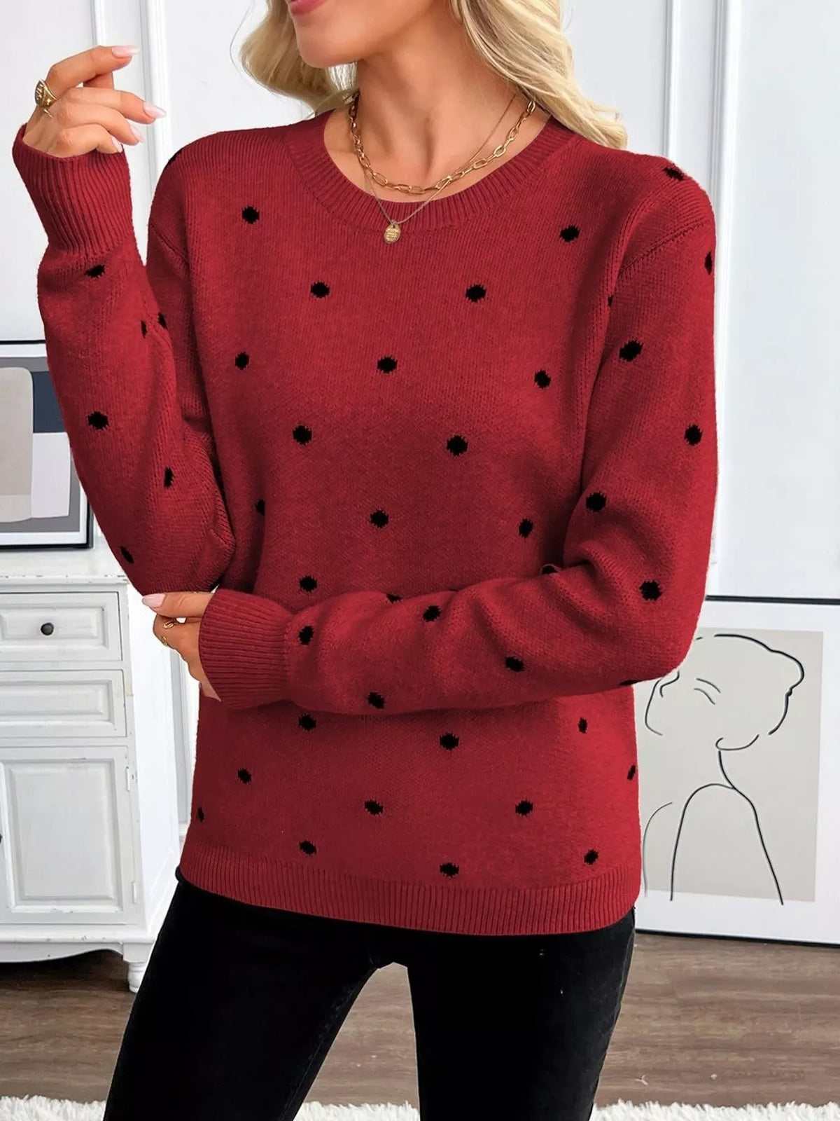 Polka Dot Crew Neck Sweater (8)