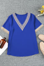 Contrast V-neck Blouse (7)