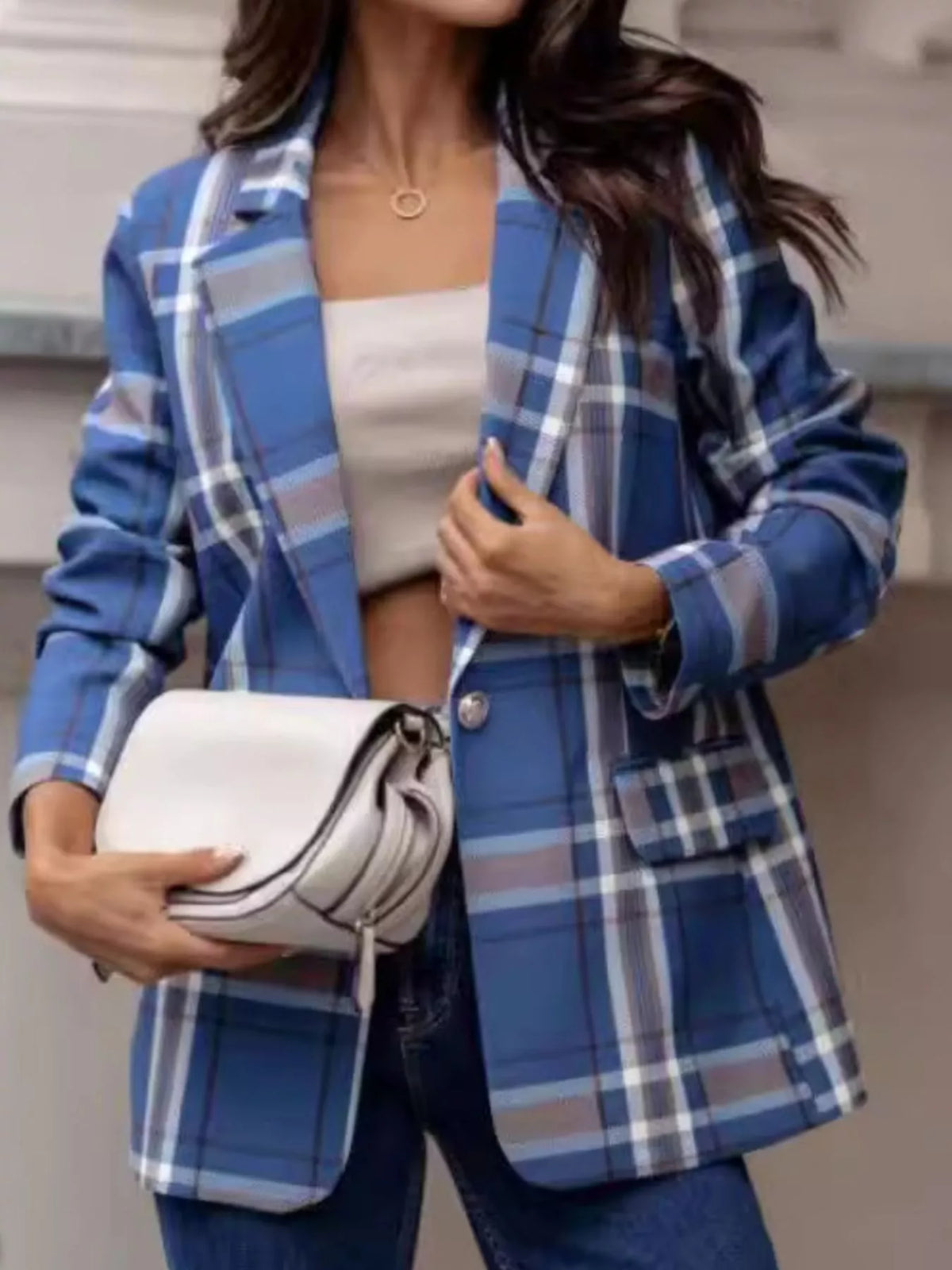 Plaid Lapel Collar Blazer (8)