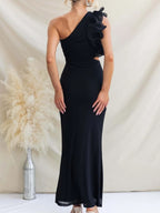 One-shoulder Floral Trim Sleeveless Maxi Dress (7)