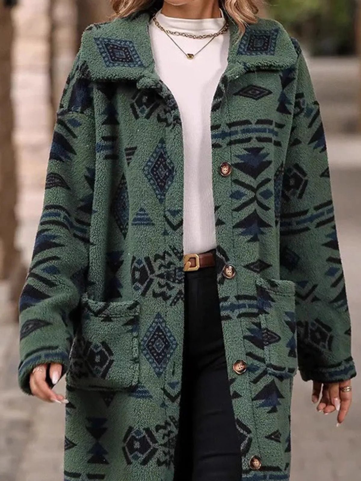 Geometric Button Up Longline Coat (5)
