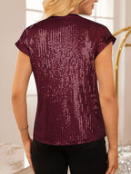Sequin Notched Cap Sleeve Blouse (21)