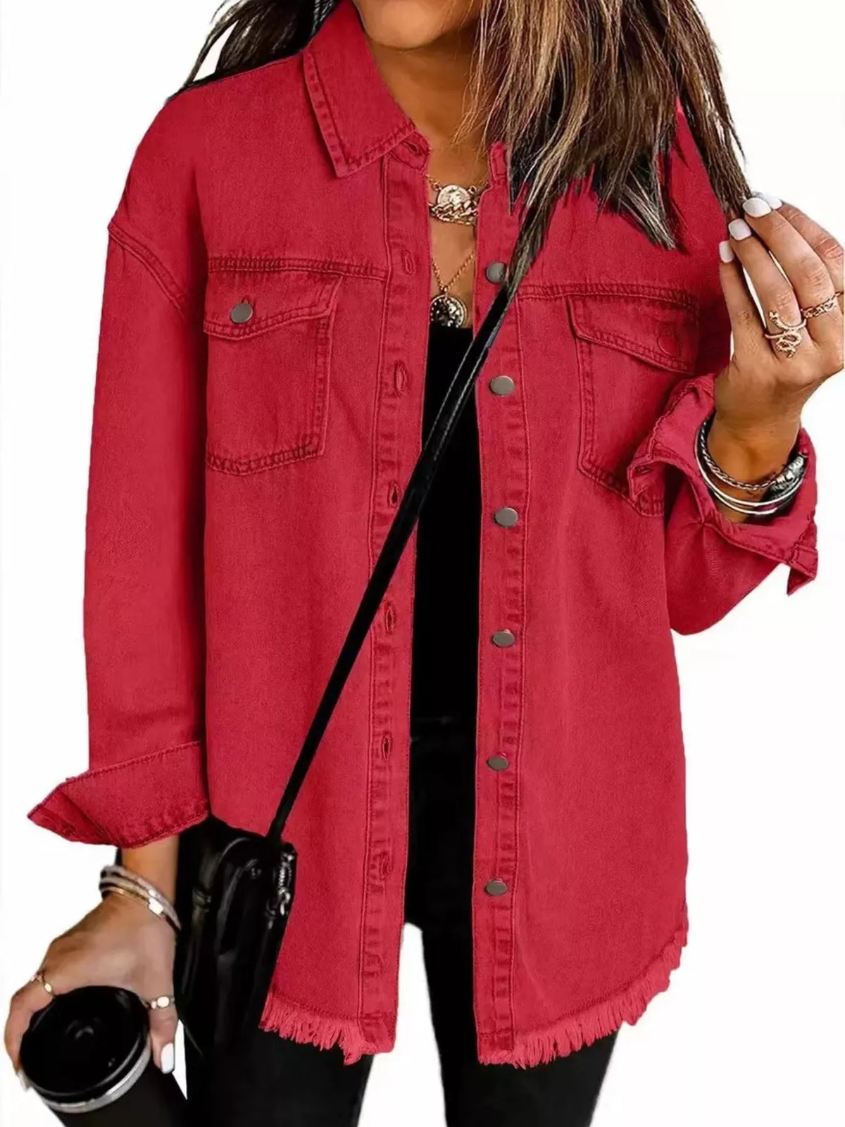 Frayed Hem Button Up Denim Jacket (13)