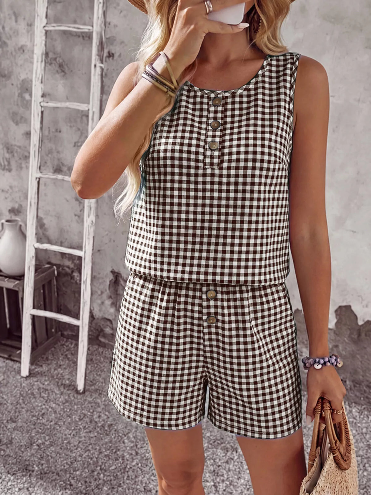 Gingham Sleeveless Top Shorts Set (6)
