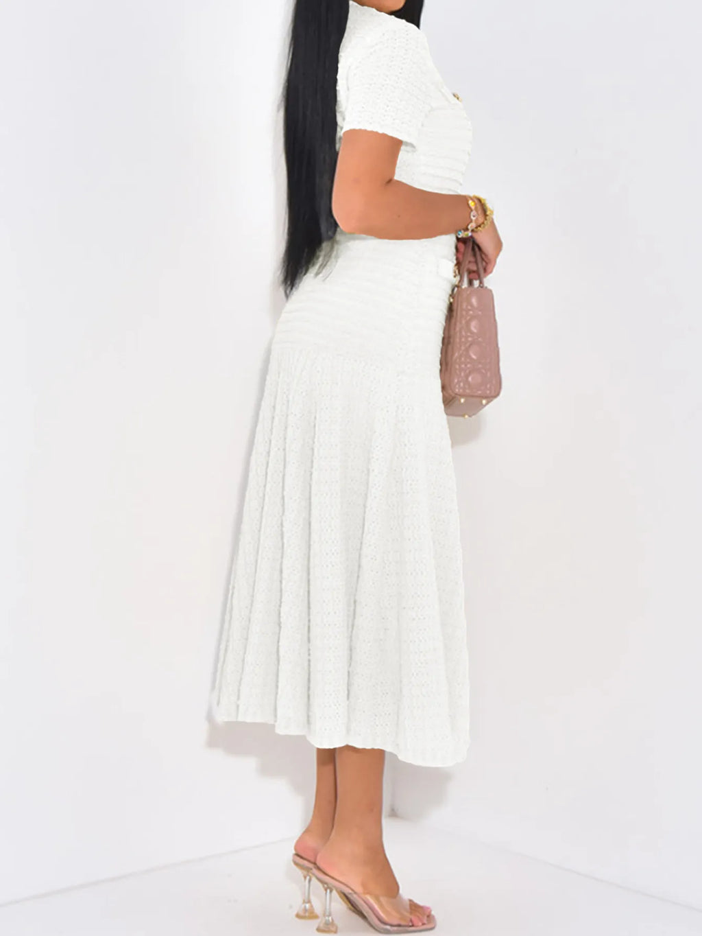 Textured Knit Short Sleeve Dress (7)