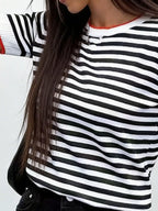 Contrast Trim Striped Short Sleeve Knit Top (5)