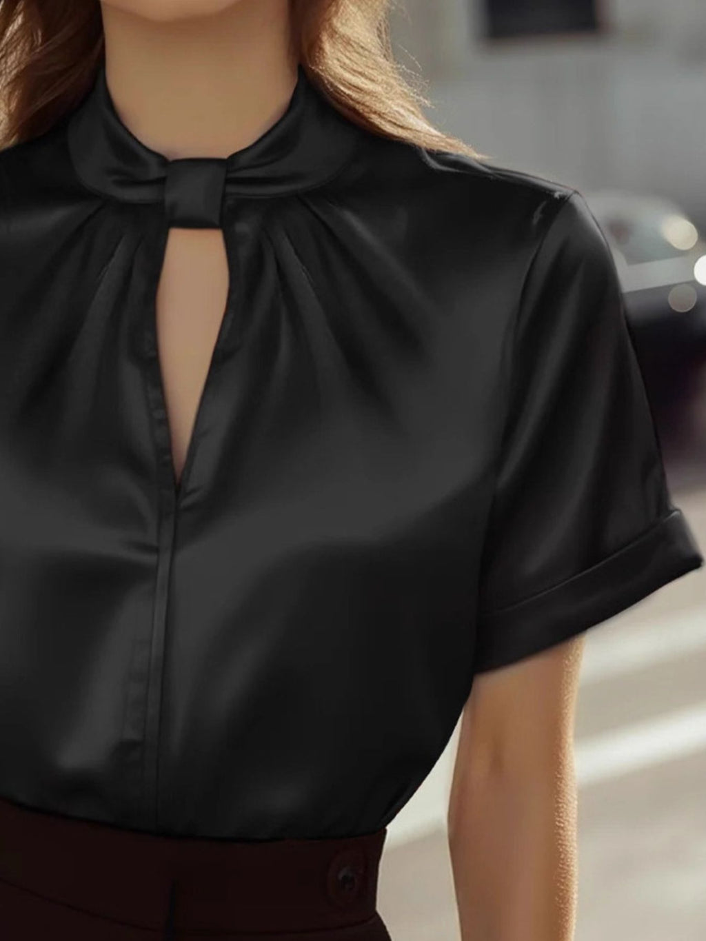 Keyhole Neck Satin Blouse (4)