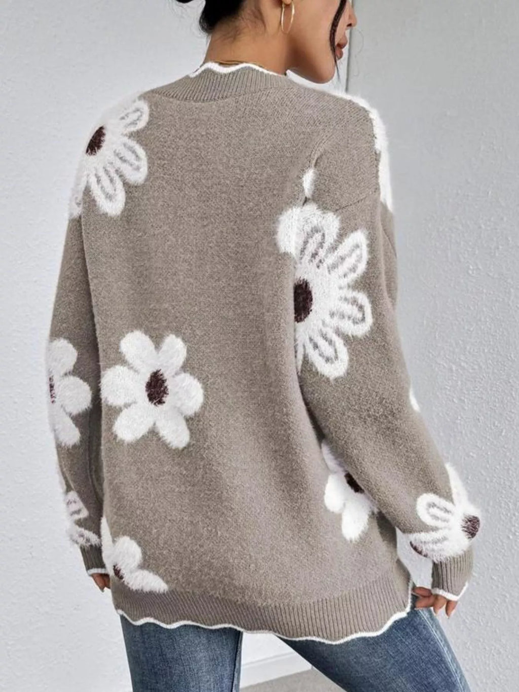 Floral V-neck Long Sleeve Sweater (12)