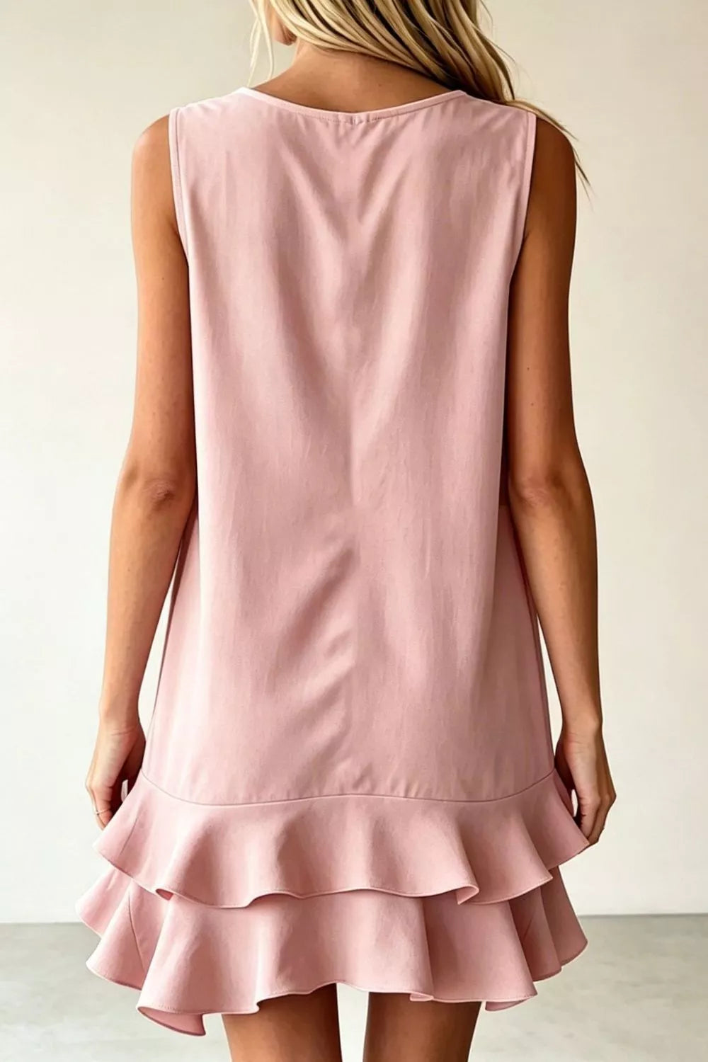 Full Size Sleeveless V-neck Ruffle Hem Mini Dress Plus (8)