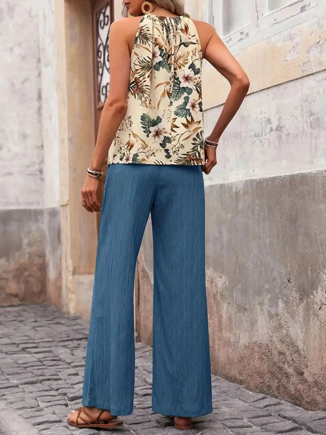 Printed Tank Top Wide Leg Pants Set (11)