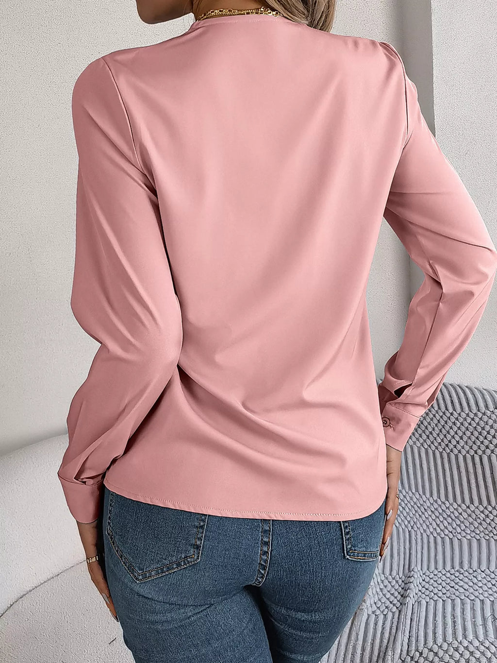 Layered V-neck Long Sleeve Blouse (11)