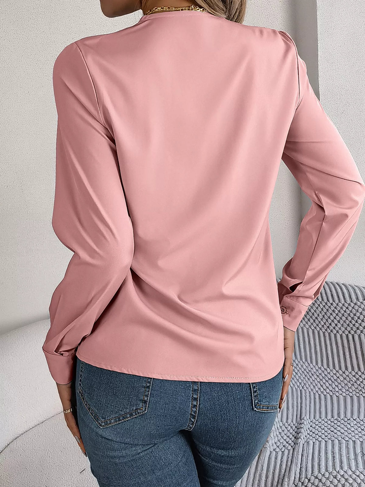 Layered V-neck Long Sleeve Blouse (11)