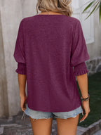 Heathered Notched Lantern Sleeve Blouse (20)