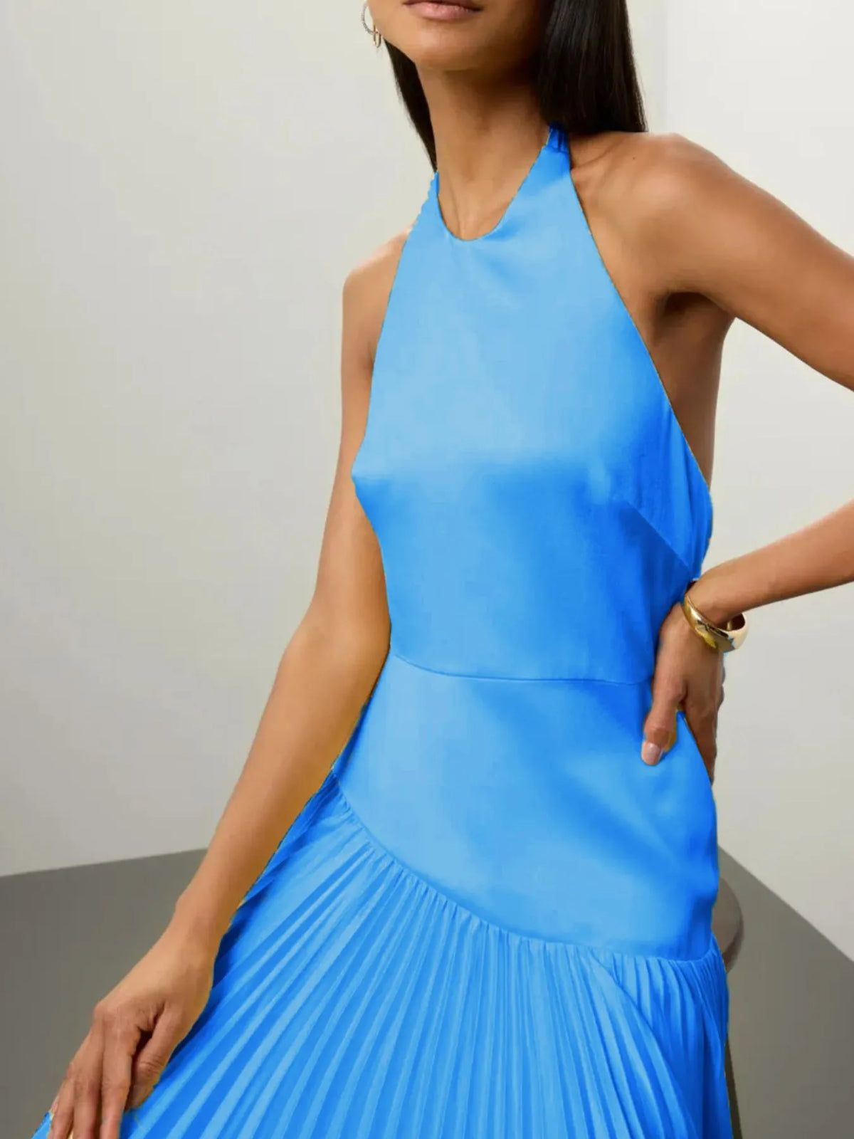 Pleated Halter Neck Maxi Dress (10)