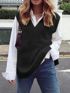 Ribbed V-neck Sleeveless Sweater Vest