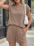 Casual Solid Color T-shirt Shorts Set