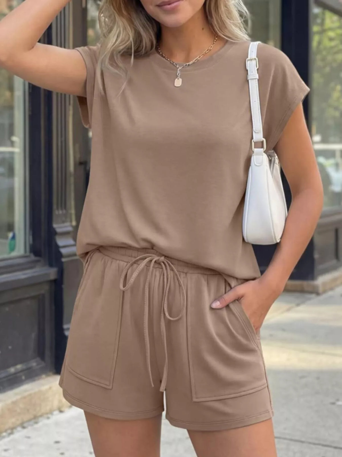 Casual Solid Color T-shirt Shorts Set